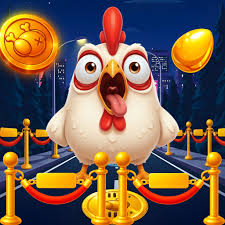 Funny Chicken Catcher gameplay showing white chicken collecting golden eggs with farm obstacles